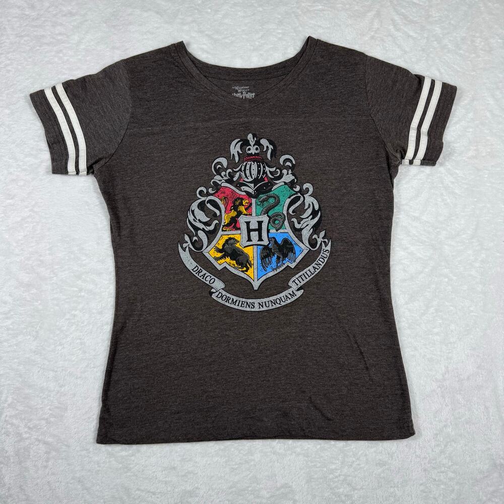 Wizarding World Of Harry Potter Crest V-Neck Women's M Short Sleeve T-Shirt Gray